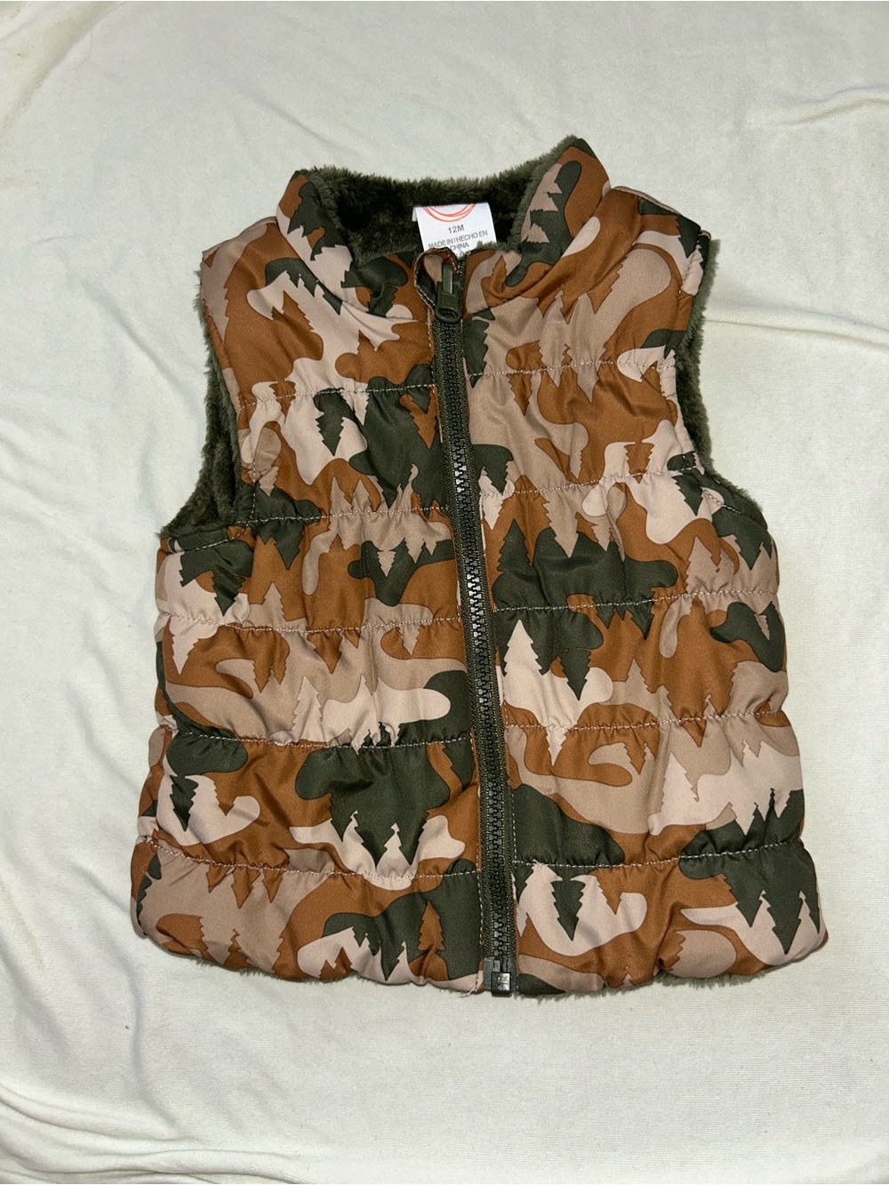 Kids Camo Puffer Vest - Brown & Green